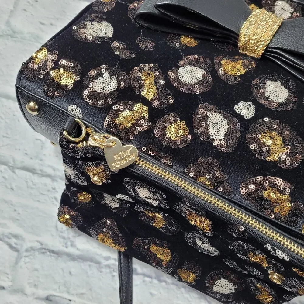 Mobwife Betsey Johnson Evening Prowl Velvet & Leopard Sequin Convertible Satchel